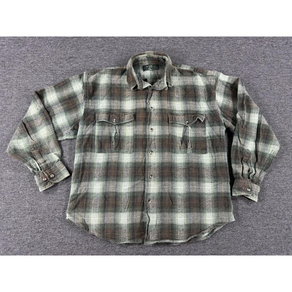 Vintage Orvis Flannel Shirt Large Green Plaid Outdoor Cotton‎ Casual Top